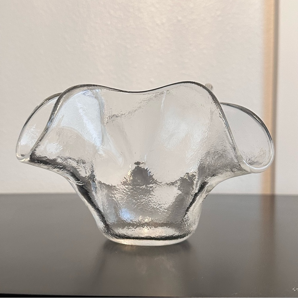 IVV Italian Handblown Art Ice Glacier Glass Hankerchief Bowl Small Ruffle Rare - Picture 6 of 16
